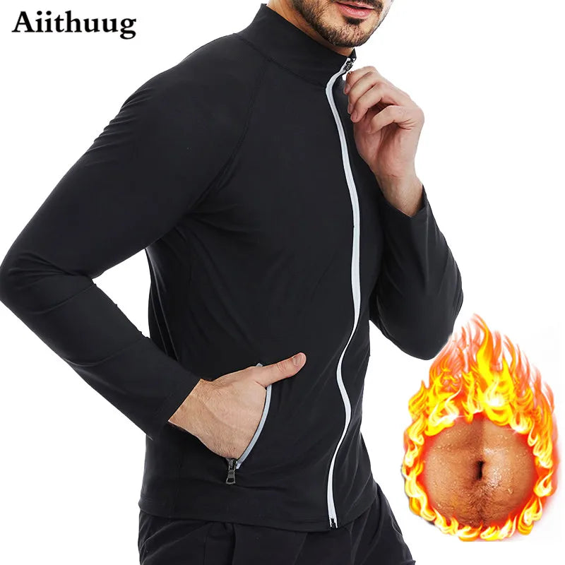 Aiithuug Waist Trainer Shirts Sauna Suit Sauna Sweat Jacket Long Sleeve Workout Shirts Zipper Sweat Top Gym Fitness Sauna Shirt