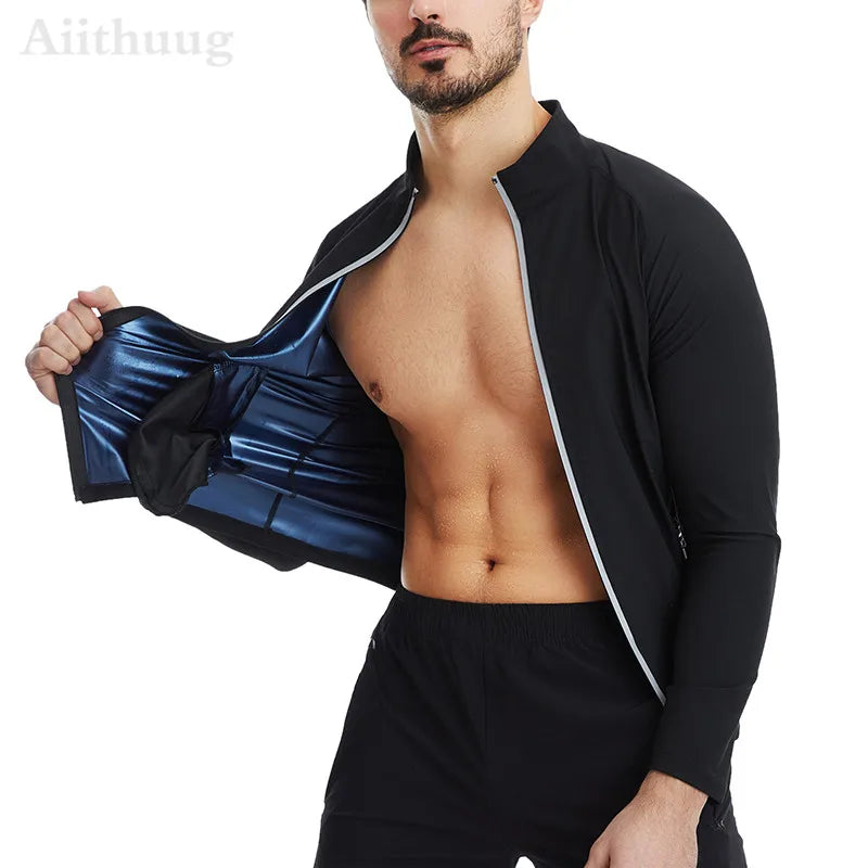 Aiithuug Waist Trainer Shirts Sauna Suit Sauna Sweat Jacket Long Sleeve Workout Shirts Zipper Sweat Top Gym Fitness Sauna Shirt