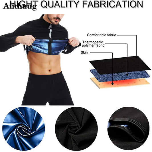 Aiithuug Waist Trainer Shirts Sauna Suit Sauna Sweat Jacket Long Sleeve Workout Shirts Zipper Sweat Top Gym Fitness Sauna Shirt