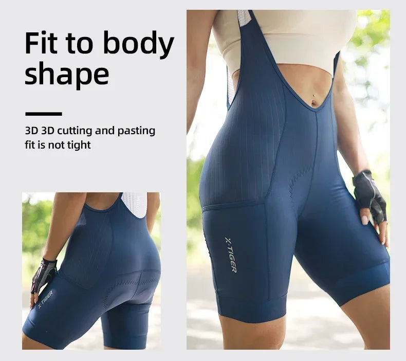 Model showcasing front cycling bib shorts

