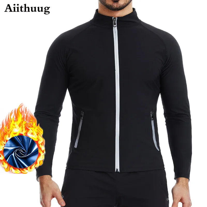 Aiithuug Waist Trainer Shirts Sauna Suit Sauna Sweat Jacket Long Sleeve Workout Shirts Zipper Sweat Top Gym Fitness Sauna Shirt