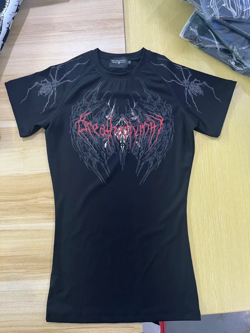 Breathedivinity Compression Shirt Short Sleeve tops Muscle GYM Fitness in Black Wolves Club Y2K